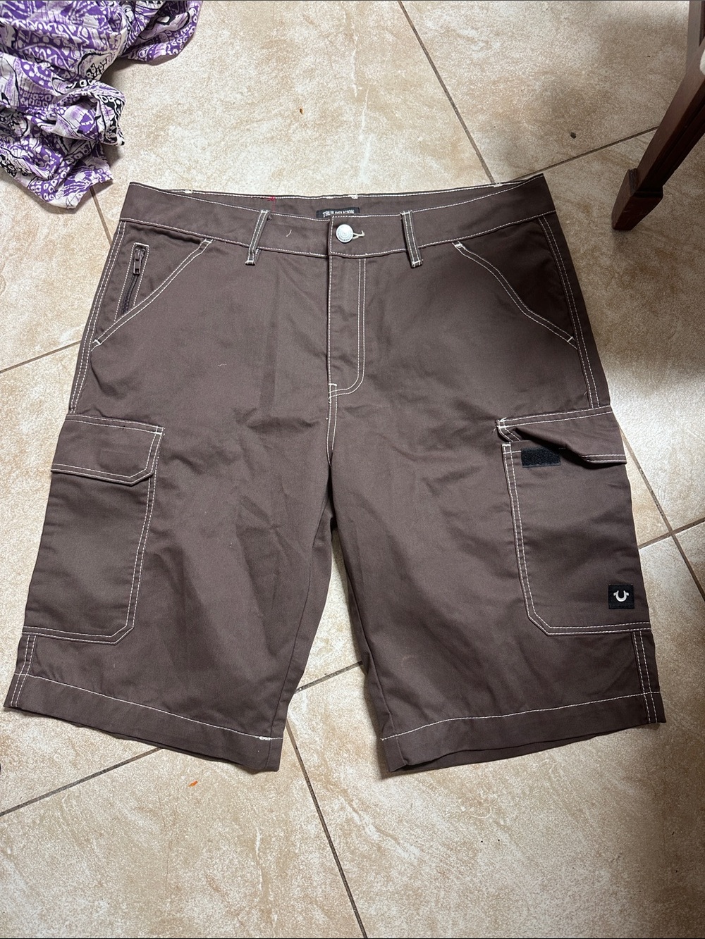 True Religion Men's Dark Brown Cargo Shorts